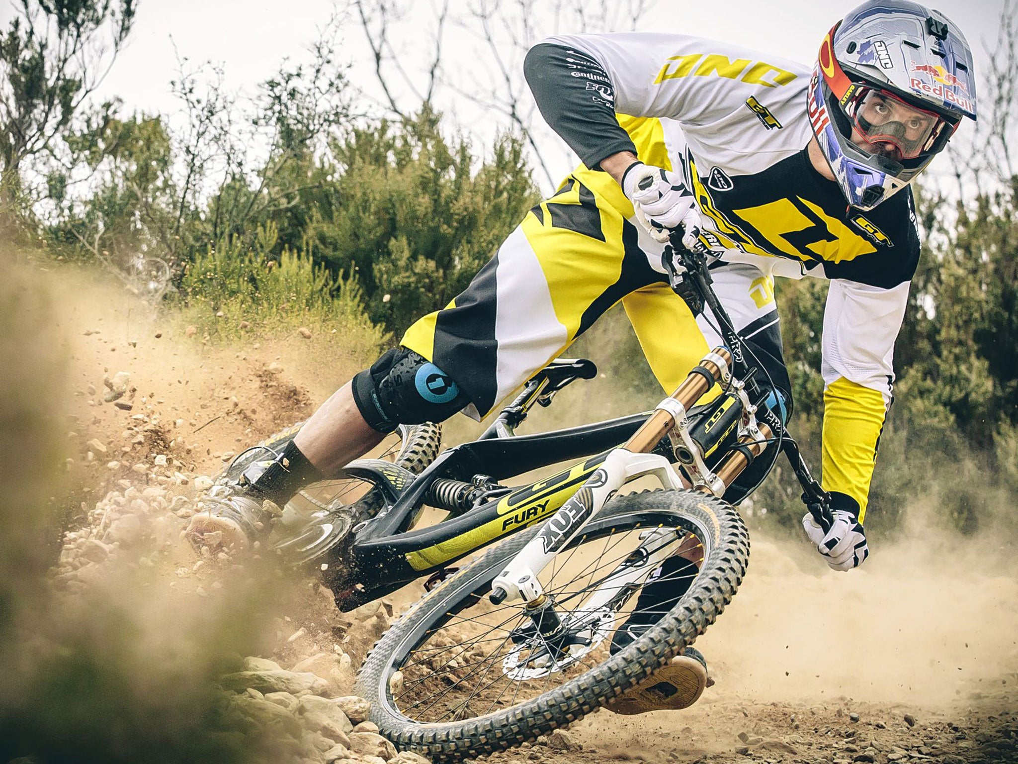 Gee Atherton, a one-time world champion downhill mountain biker, in action