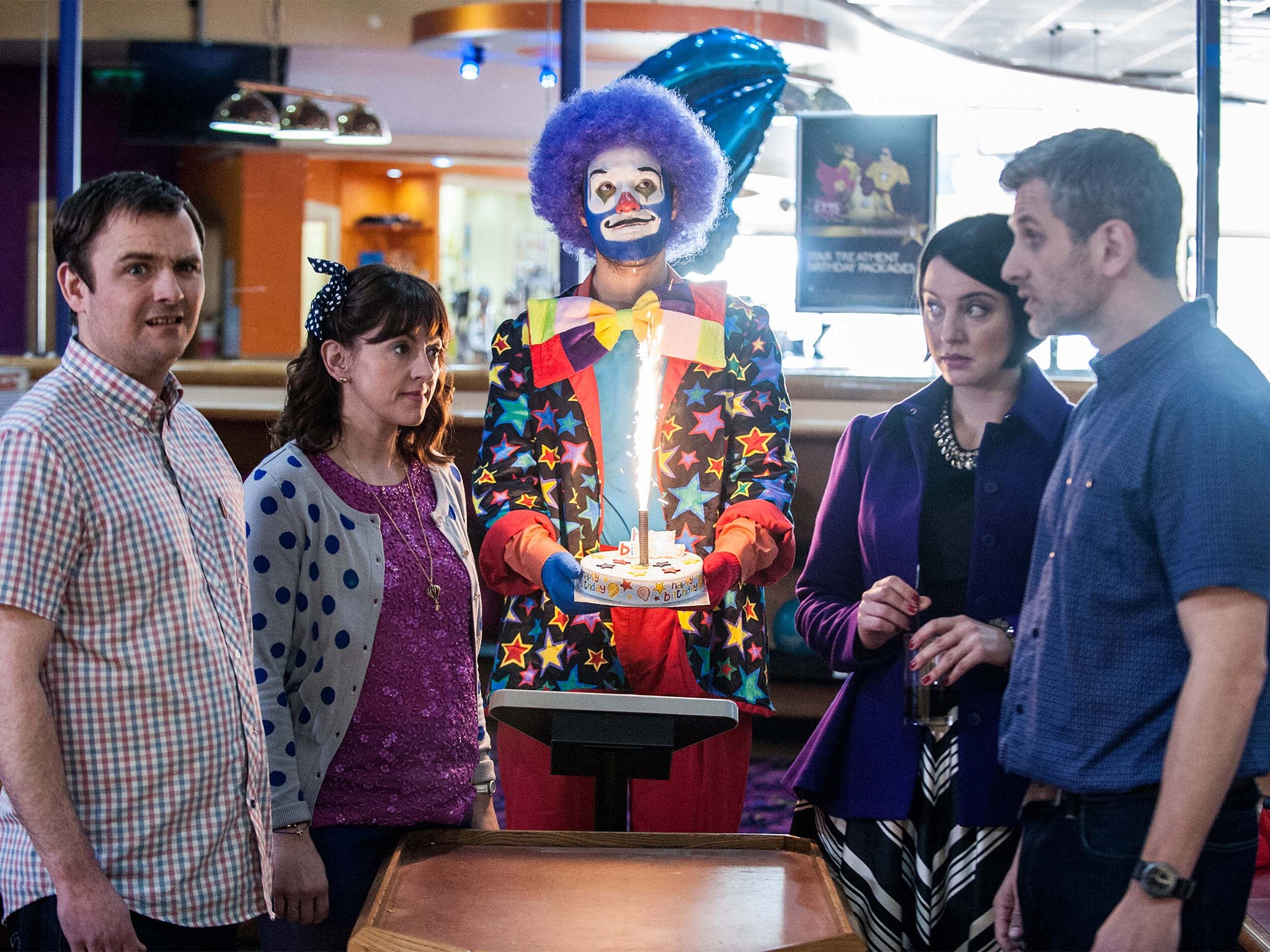 Clowning around: Neil Maskell, Jo Hartley, Jamie Demetriou, Rebecca Gethings and Terry Mynott in ‘The Mimic’