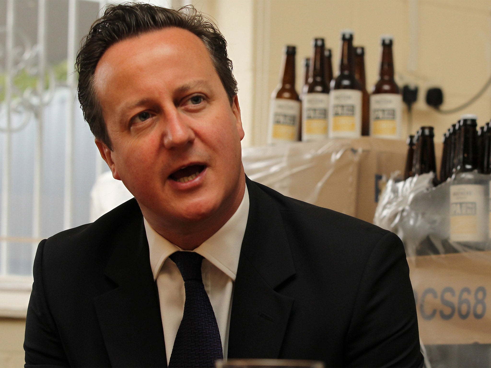 Prime Minister David Cameron during his visit to a small business start up, Seven Bro7hers brewery in Salford, on Wednesday