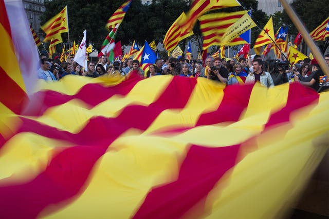 Catalan demonstrators wave a pro-independence "estelada" flag during a protest in Barcelona last month