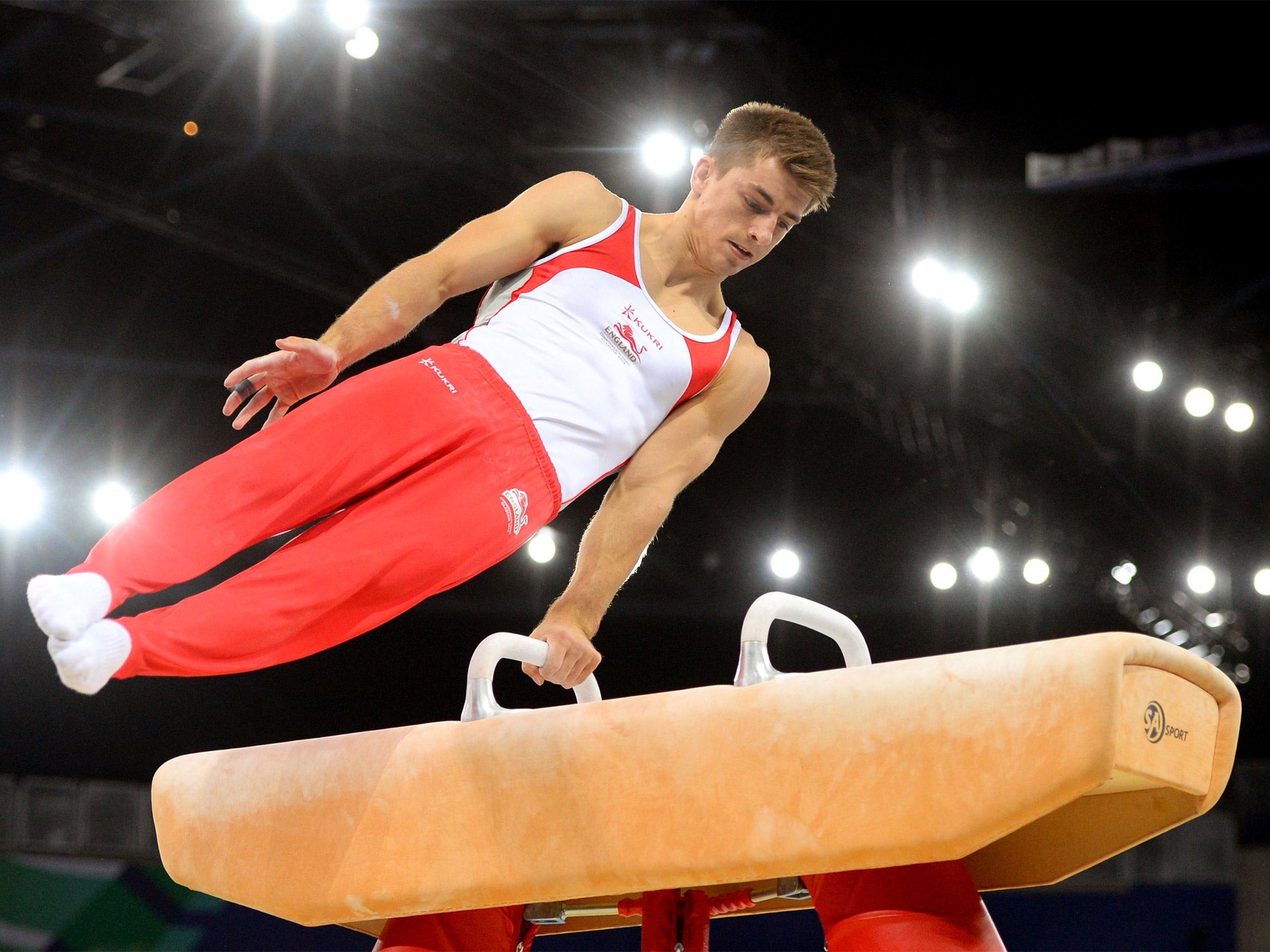 Max Whitlock competes on the pommel horse on his way to gold