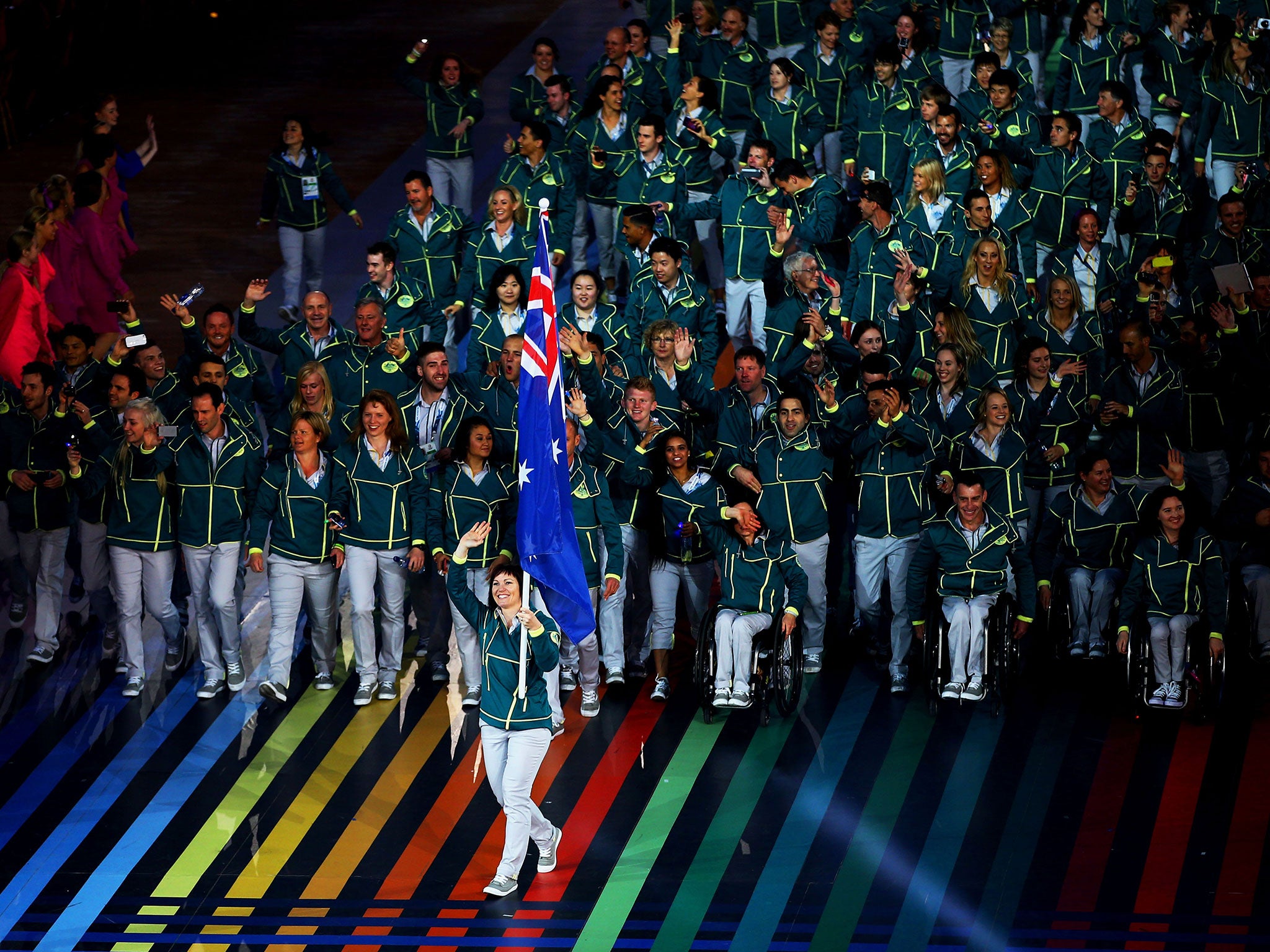 Team Australia arrive at the Commonwealth Games opening ceremony