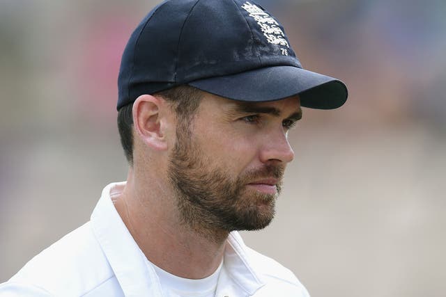 Jimmy Anderson looks on in the field during the final day today