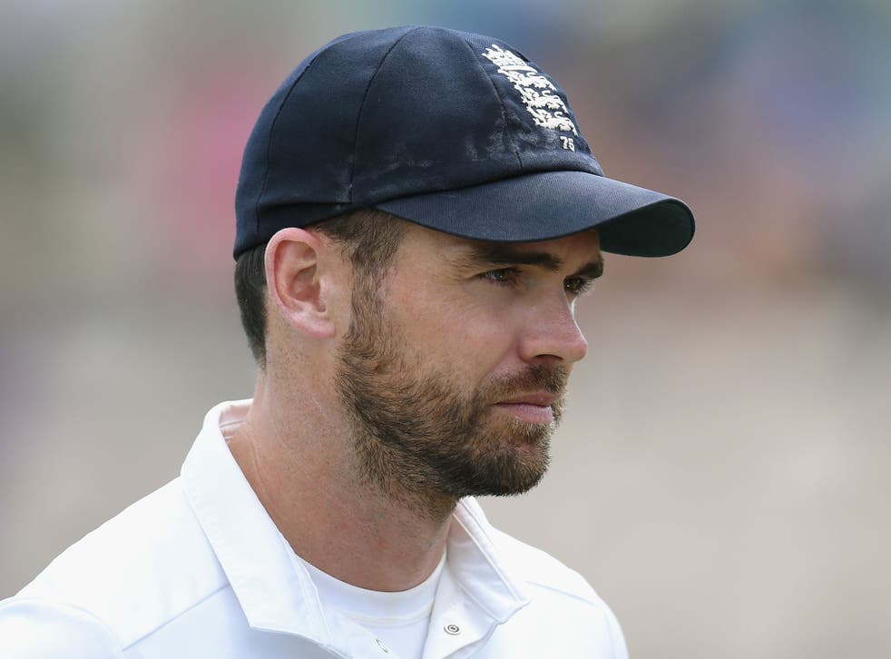 Jimmy Anderson looks on in the field during the final day today