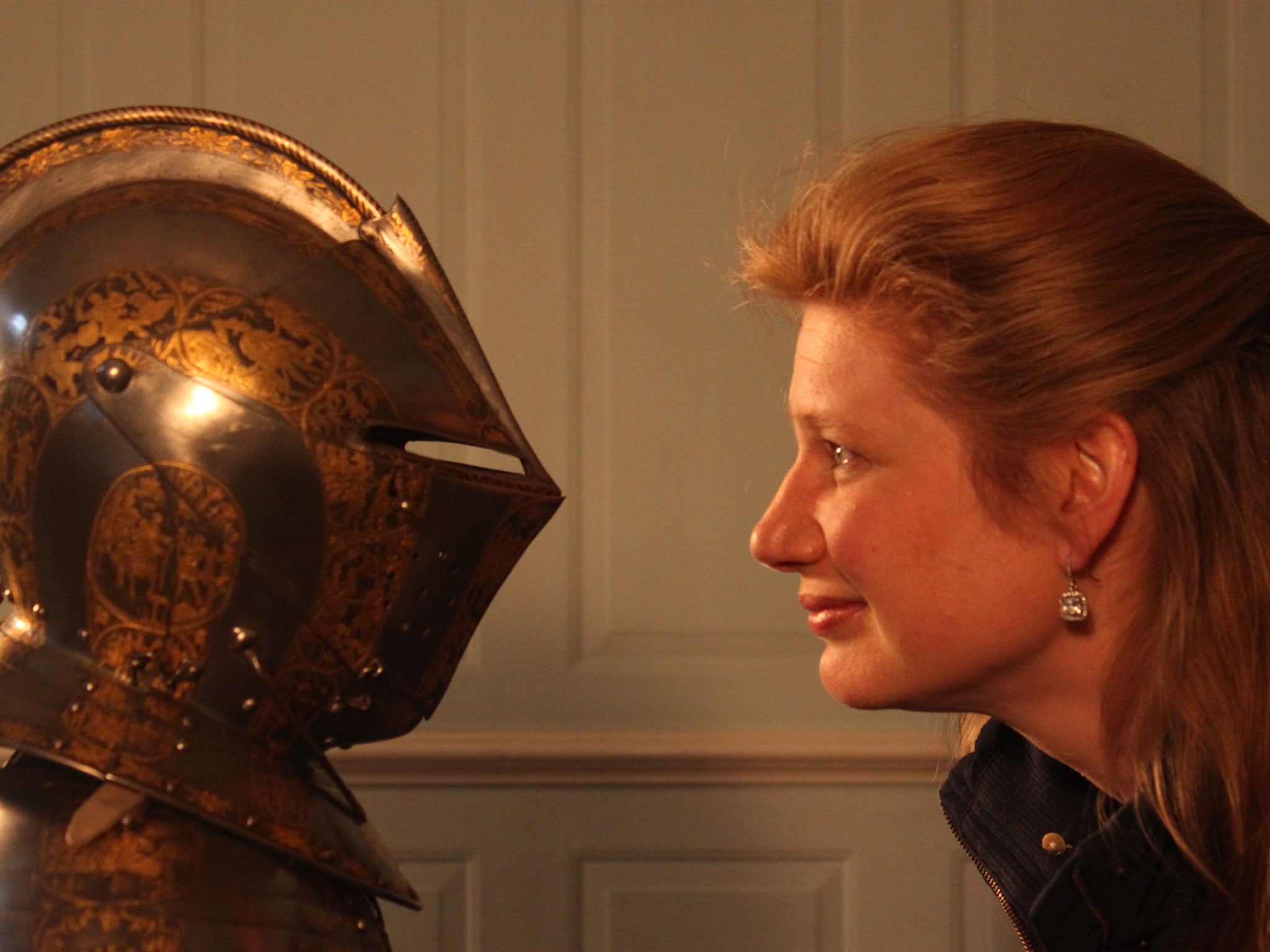 An in-depth look: Dr Clare Jackson, presenter of ‘The Stuarts’, and the helmet of Henry Stuart, Prince of Wales