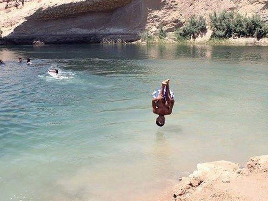 A man cools off at 'Gafsa beach'
