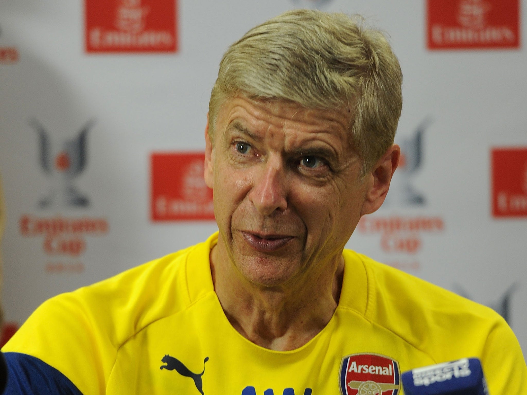 Arsene Wenger speaks to the press today ahead of the Emirates Cup