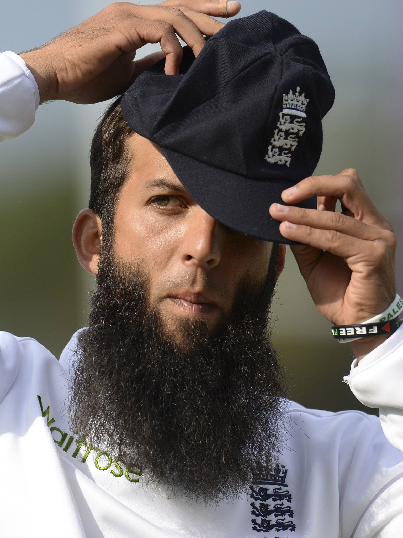 England’s Moeen Ali wears wristbands supporting Gaza and Palestine on Tuesday