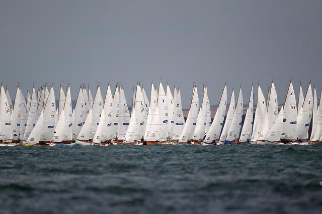 A shot of the start of a race at Cowes Week