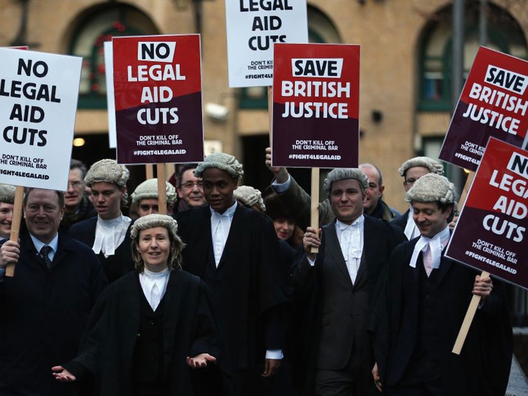 Barristers line up outside Southwark Crown Court on 6 January