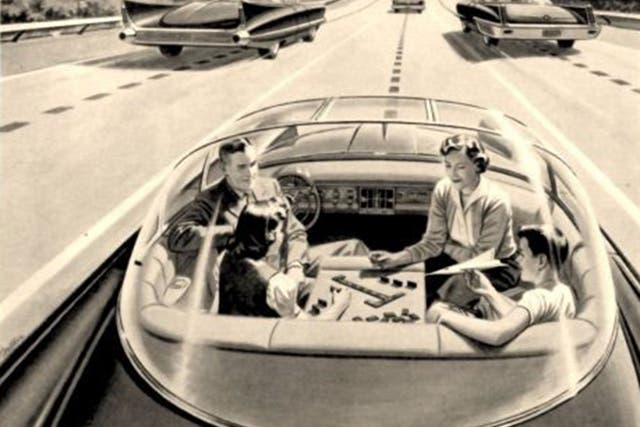 Brave new world: A 1957 vision of the family of the future playing games as the car drIves itself