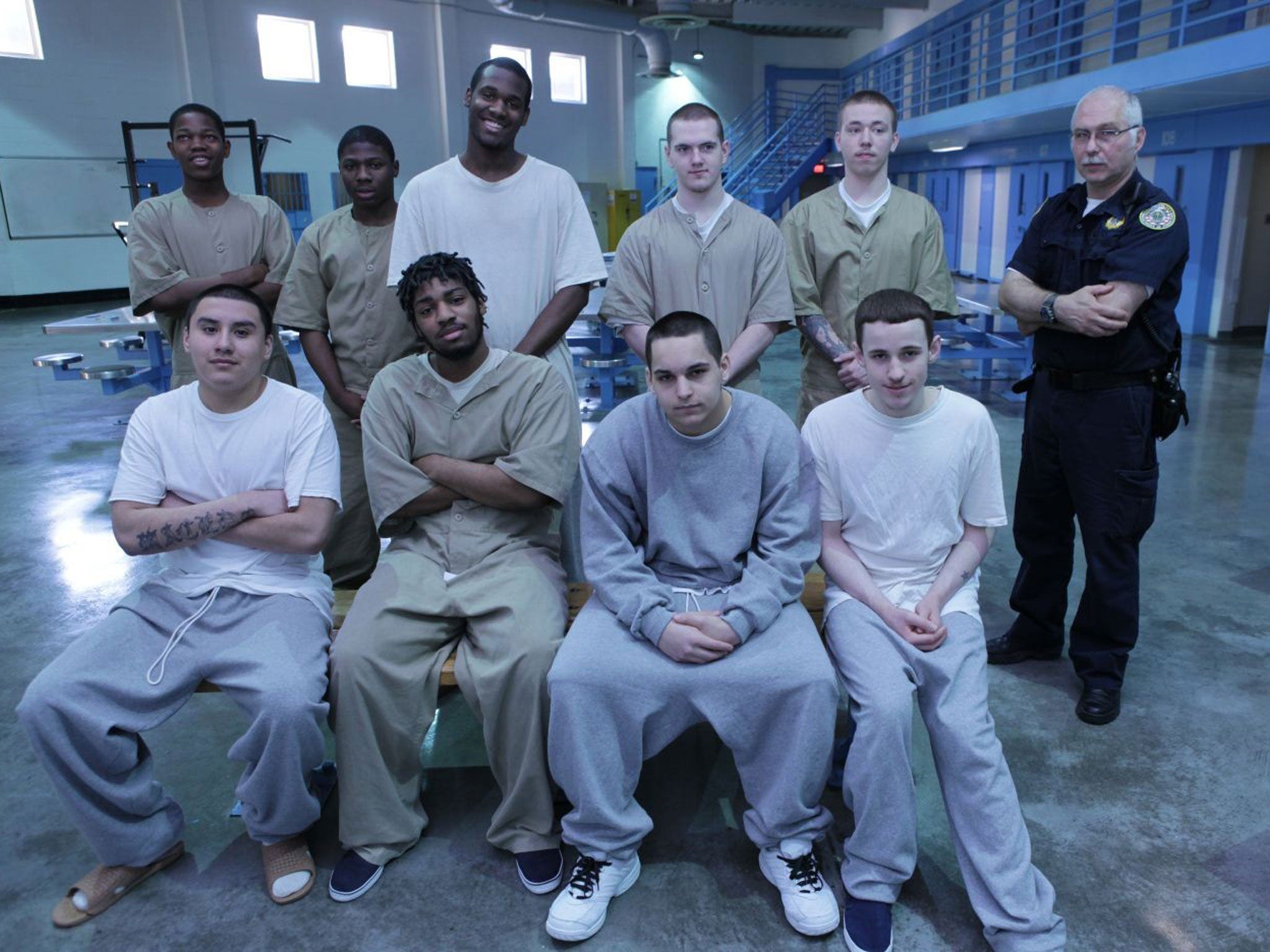Teen block: Youth inmates at Carlisle, Indiana, including Jesus Macedo-Perez (front row, left)