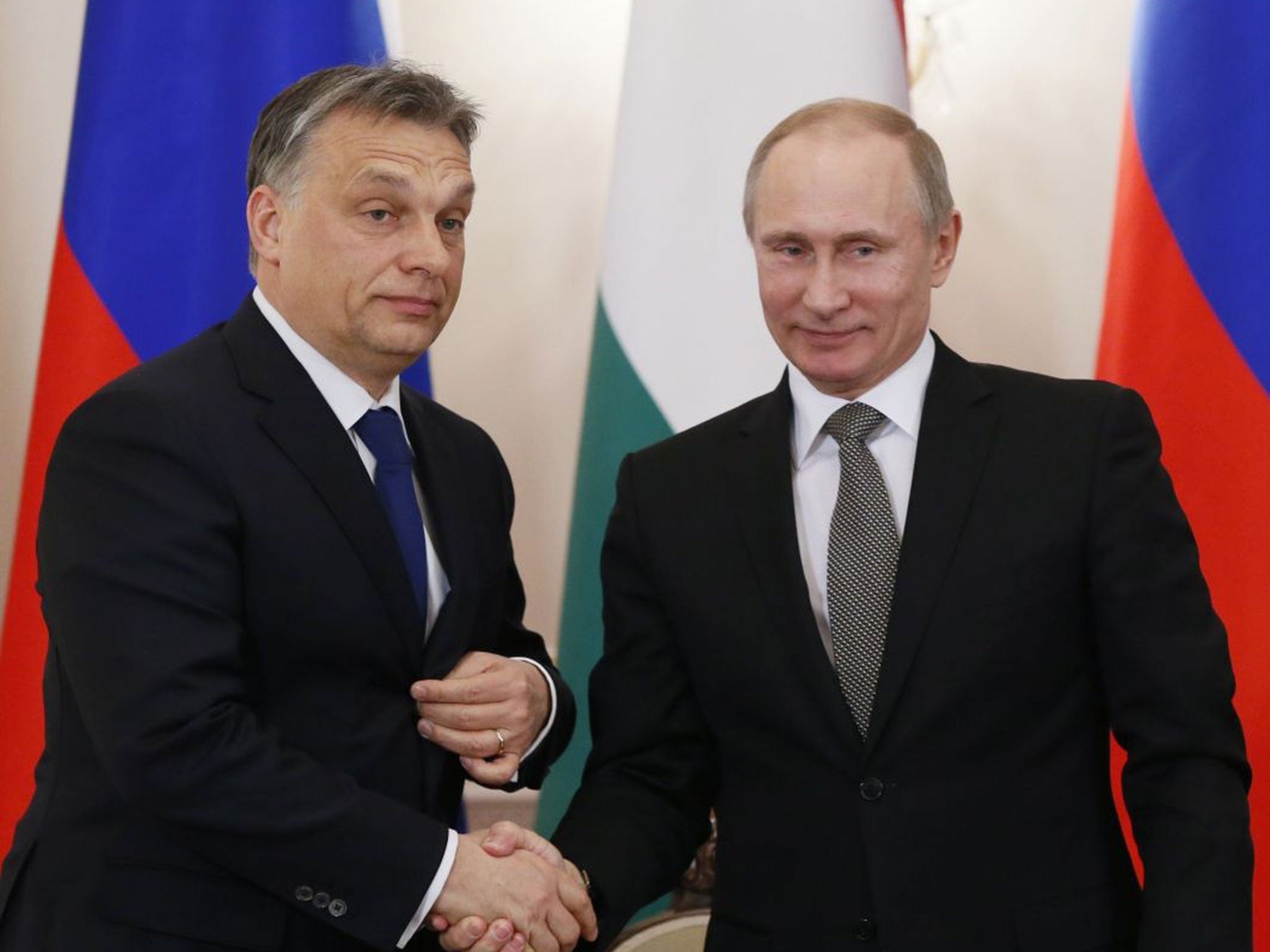 Hungary’s Prime Minister Viktor Orban with Russian leader Vladimir Putin