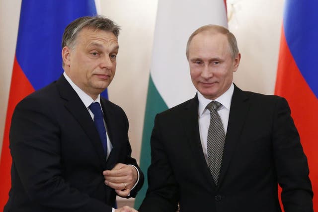 Hungary’s Prime Minister Viktor Orban with Russian leader Vladimir Putin