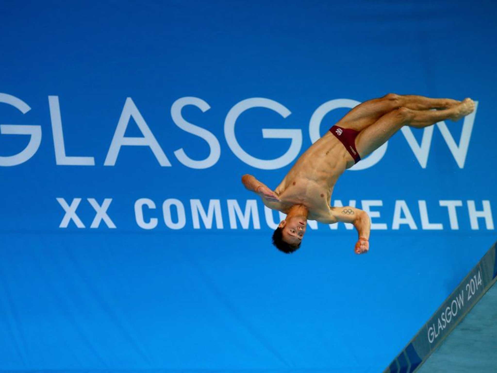 Fall guy: Tom Daley performs his second dive in the men's 10m platform final