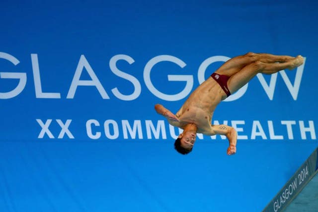 Fall guy: Tom Daley performs his second dive in the men's 10m platform final
