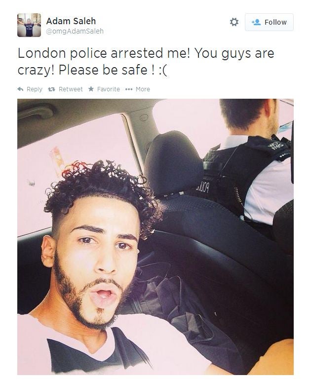 YouTube star Adam Saleh tweeted that he had been arrested in London