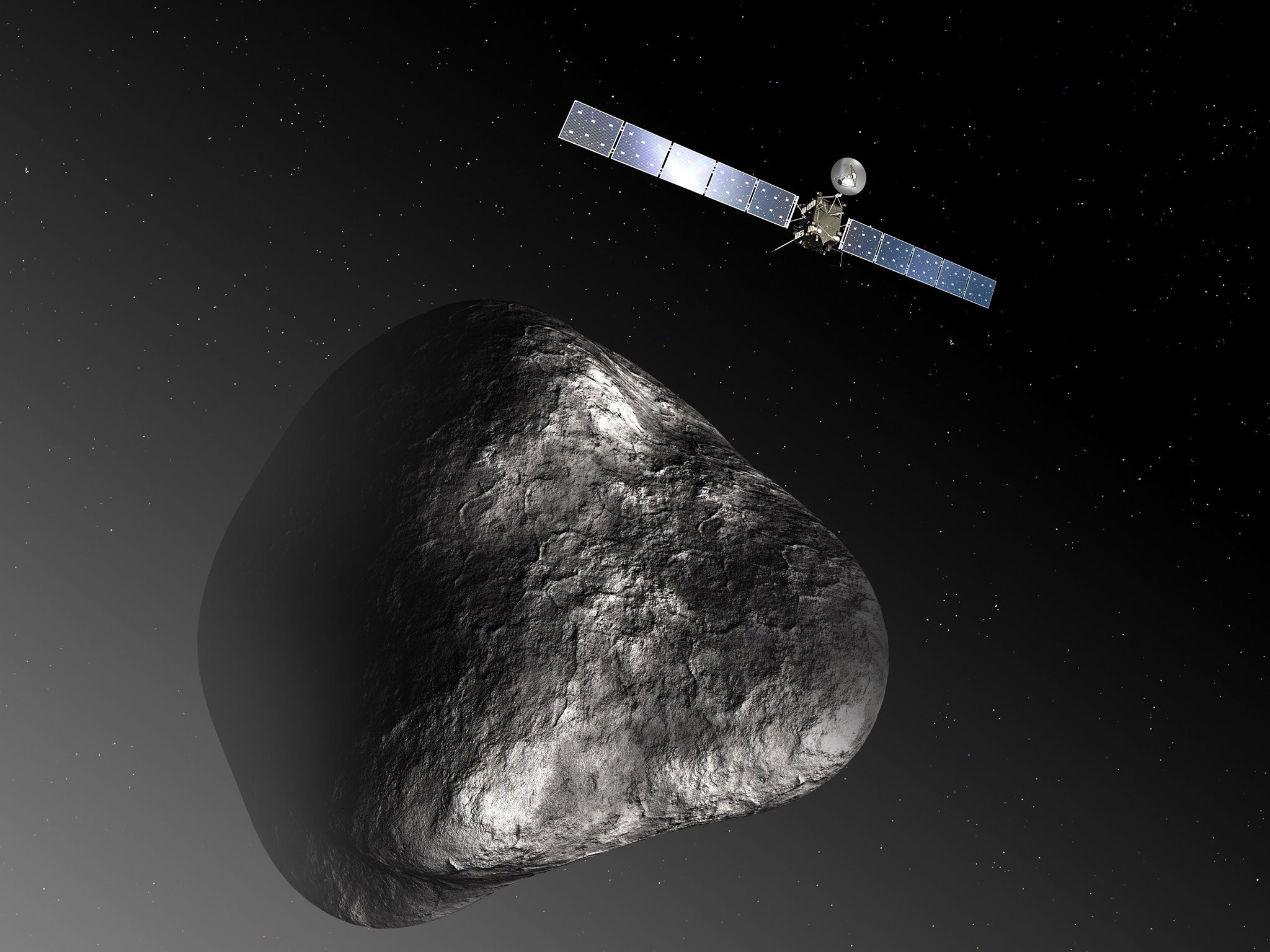 An artist’s impression of the unmanned ‘Rosetta’, which is expected be the first spacecraft to land on the surface of a comet