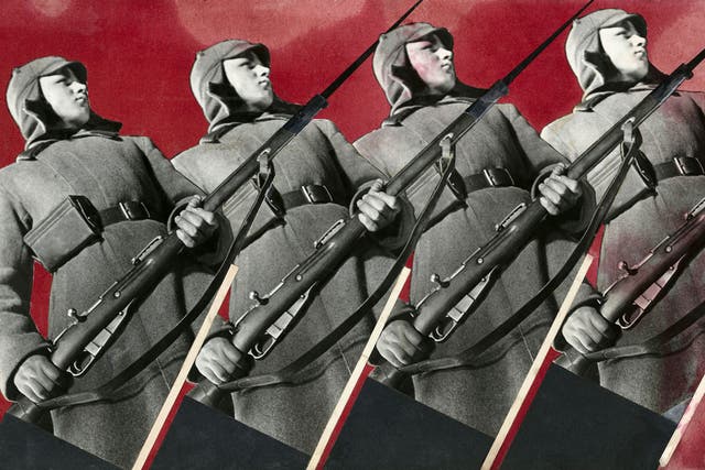 In the words of the curator Olga Sviblova: 'Soviet art was obliged to reflect Soviet myths about the happiest people in the happiest country on earth, and not real life.' Red Army Men, 1930