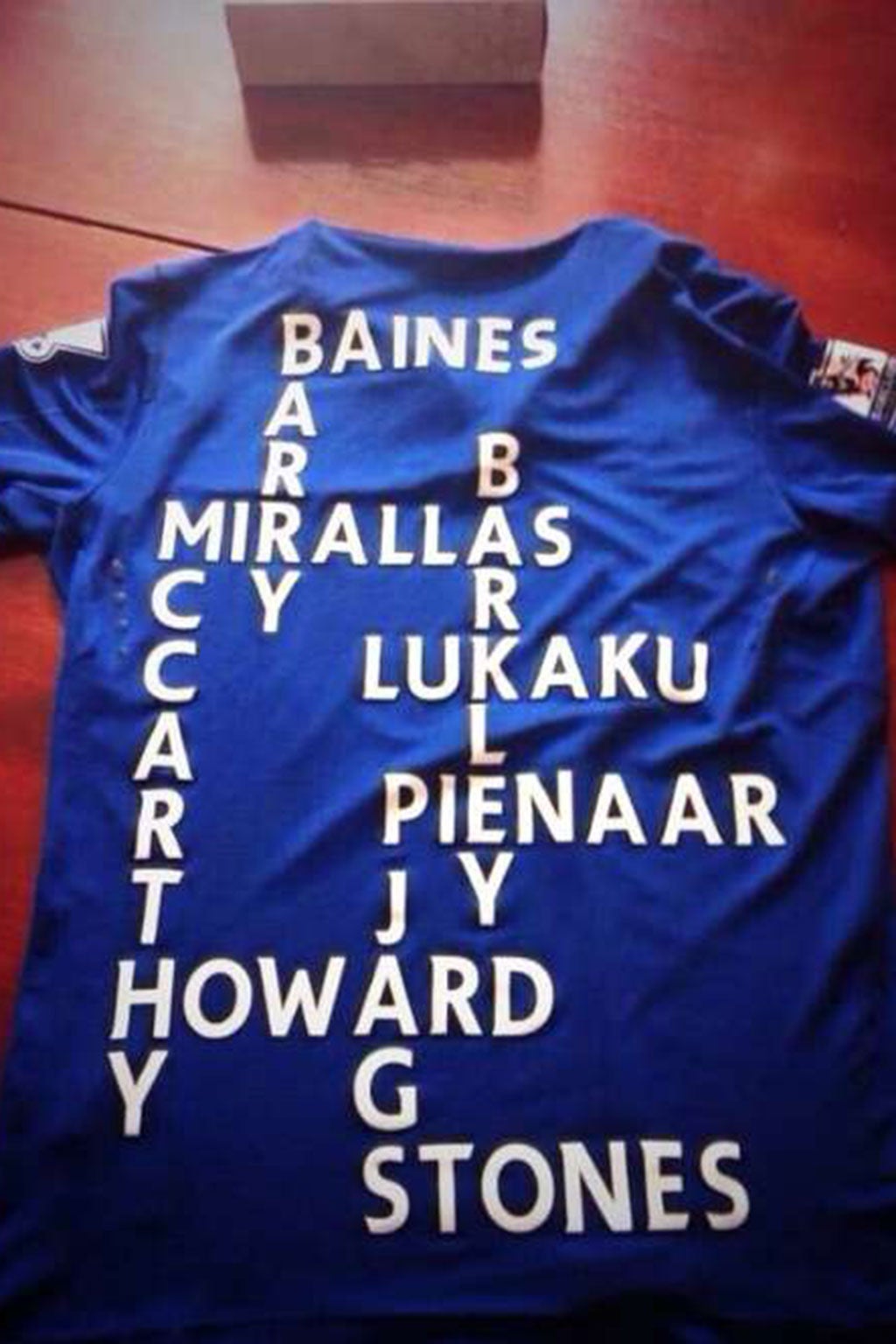 An Everton fans has got 10 names printed on the back of his new shirt