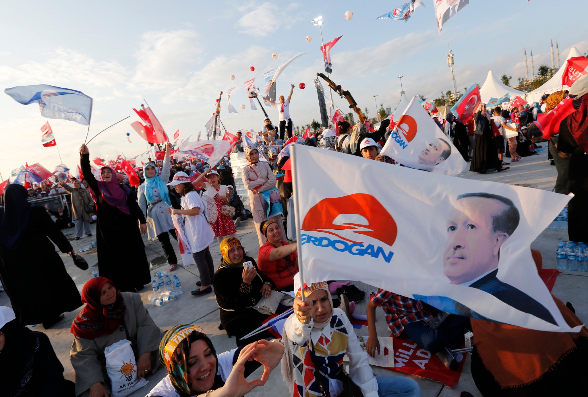 An election rally for Turkish PM Erdogan yesterday