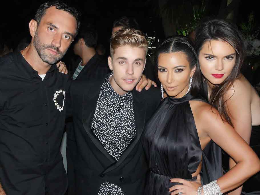 Riccardo Tisci with Kendall Jenner, Kim Kardashian and Justin Bieber