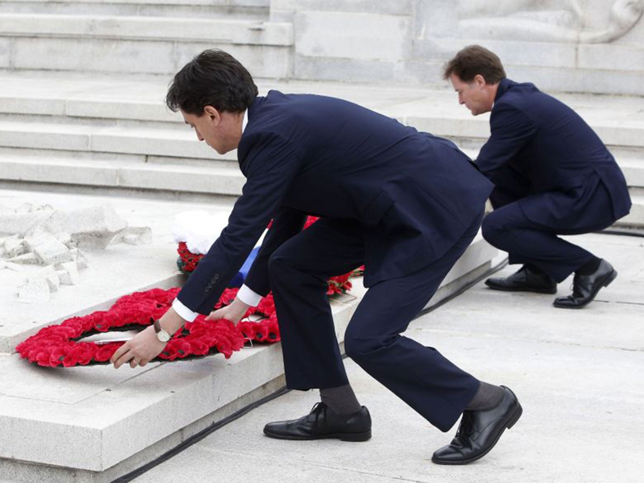 Nick Clegg and Ed Miliband at a wreath-laying ceremony in Glasgow