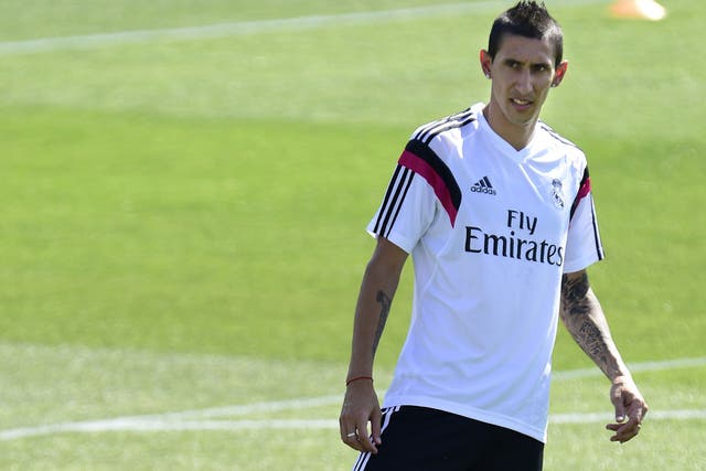 Angel di Maria pictured during training with Real Madrid