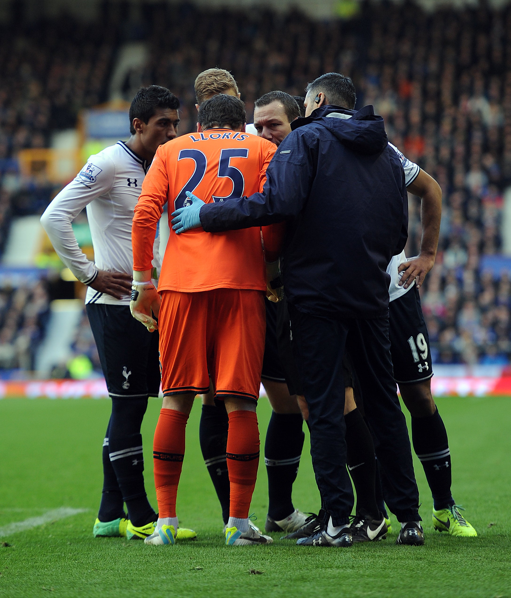 Hugo Lloris was allowed to play on but subsequently missed games with concussion