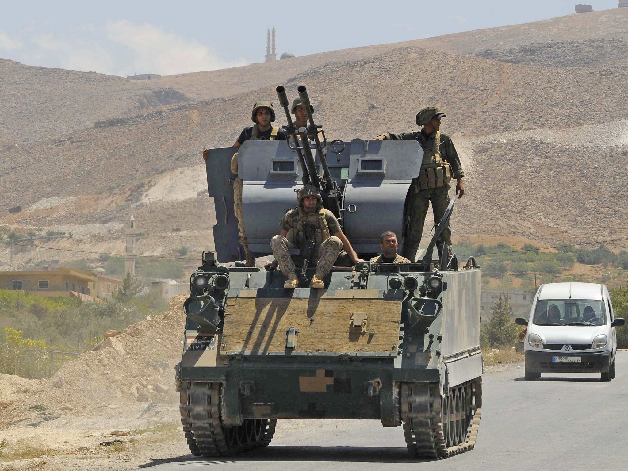 Lebanese soldiers at the Sunni border town of Arsal