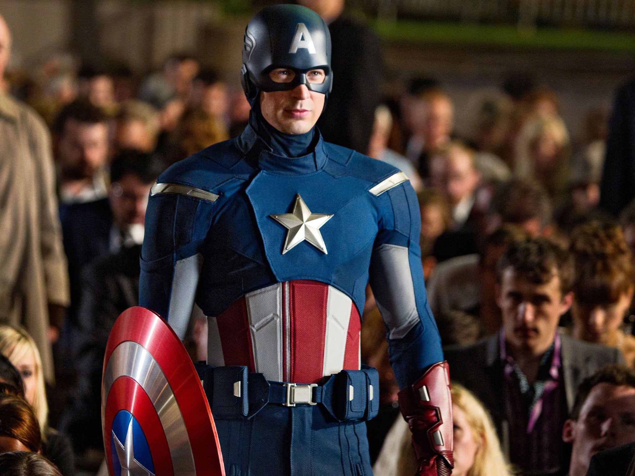 Chris Evans is Captain America in The Avengers