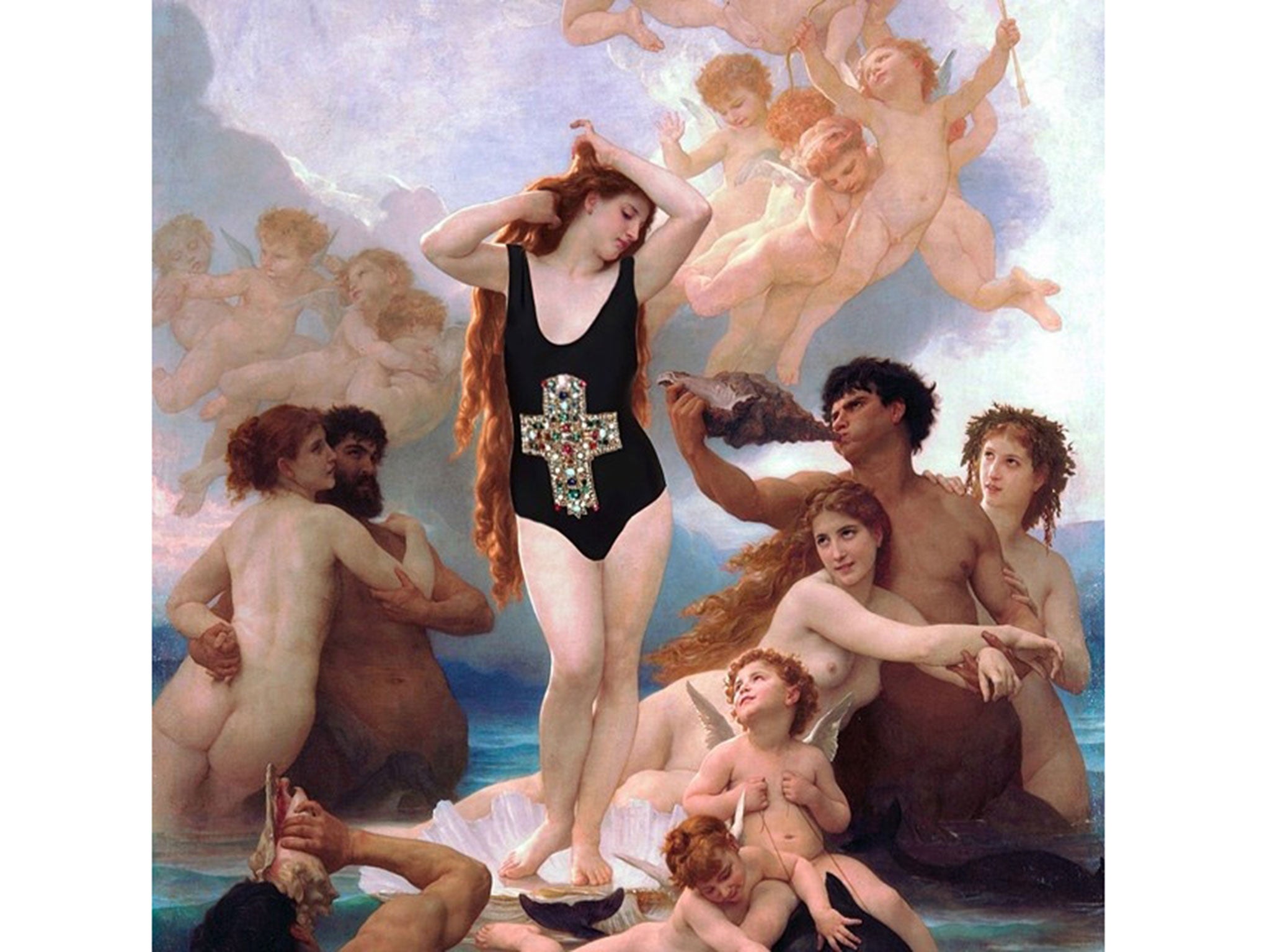 'Venus, Clothed.' Original: The Birth Of Venus by William Adolphe Bouguereau. Added: Nasty Gal swimsuit