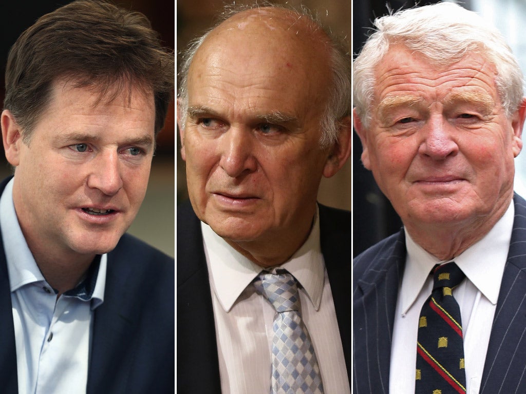 Lib Dem heavyweights: Nick Clegg, Vince Cable and Paddy Ashdown