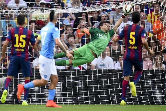 Barcelona keeper Claudio Bravo made one great save but was completely at fault for conceding against Napoli