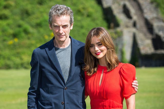 Peter Capaldi and Jenna Coleman at the Doctor Who series 8 premiere in Cardiff