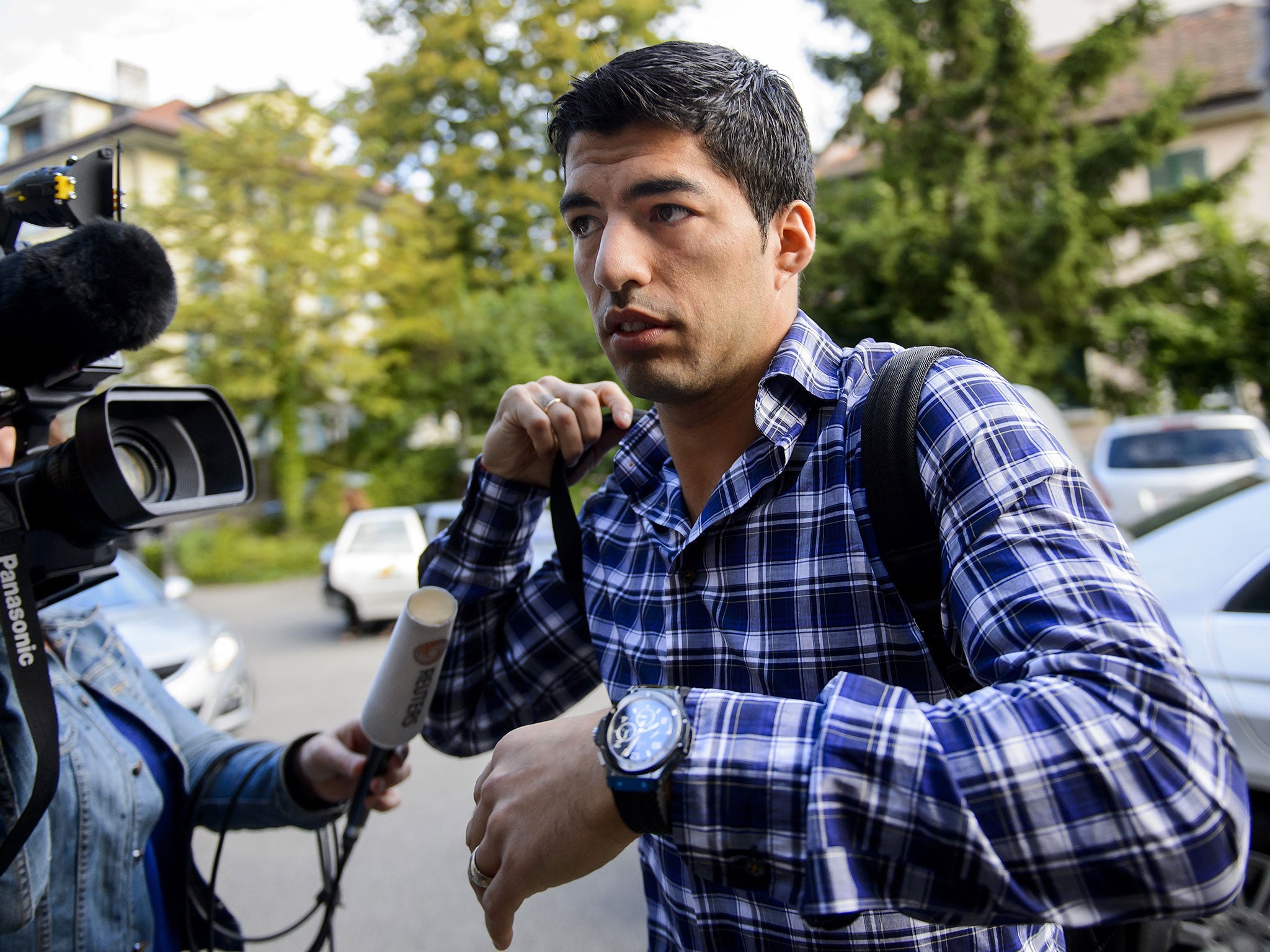 Luis Suarez arrives at the Court of Arbitration for Sport to argue his case over his four-month ban