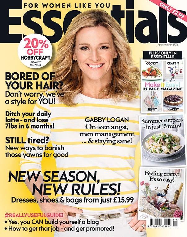 Gabby Logan in Essentials magazine out this month