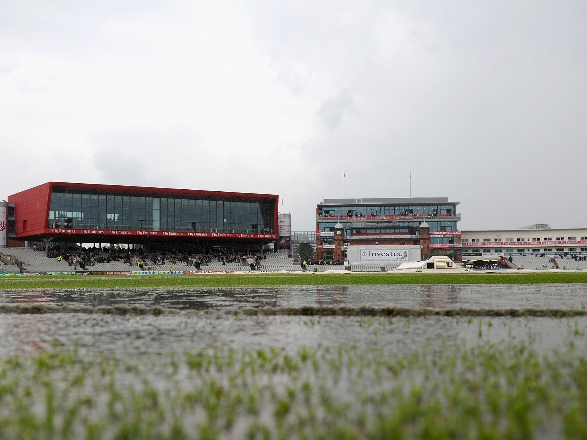 The wet conditions at Old Trafford during day two of the fourth Test between England and India