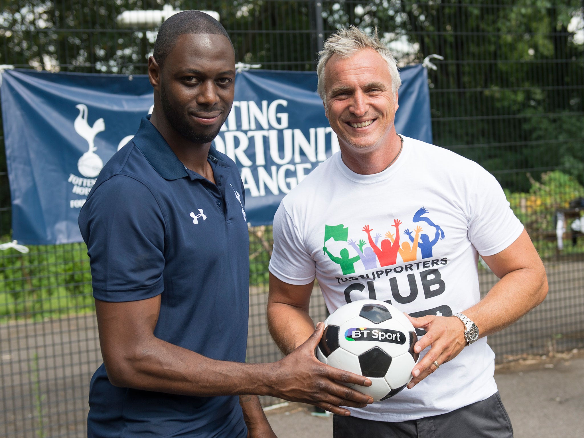 King and Ginola at Tottenham's To Care Is To Do initiative