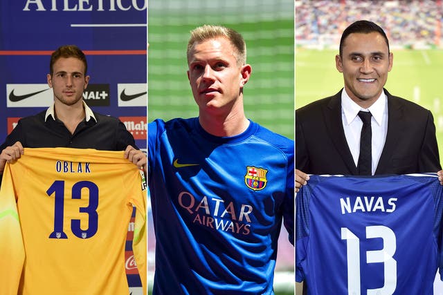 The new boys: Atletico Madrid's Jan Oblak, Barcelona's Marc Andre ter-Stegen and Real Madrid's Keylor Navas