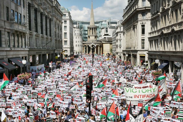 Protesters march down Regent Street on 9 August 2014