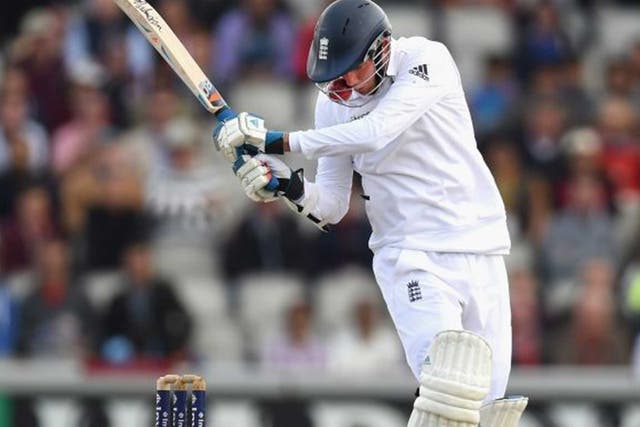 Sickening blow: Stuart Broad is struck by a ball from Varun Aaron