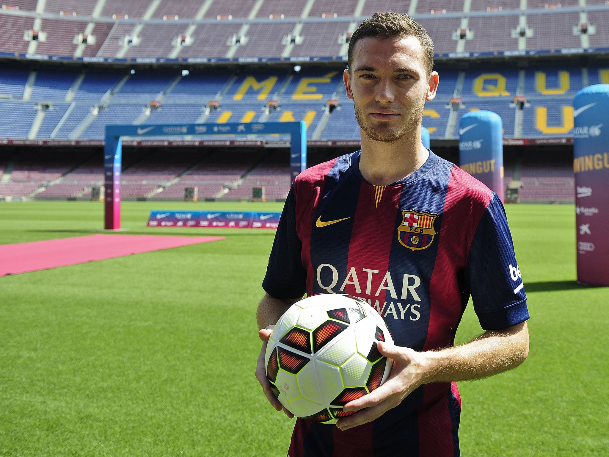 Thomas Vermaelen during his unveiling at the Nou Camp last year