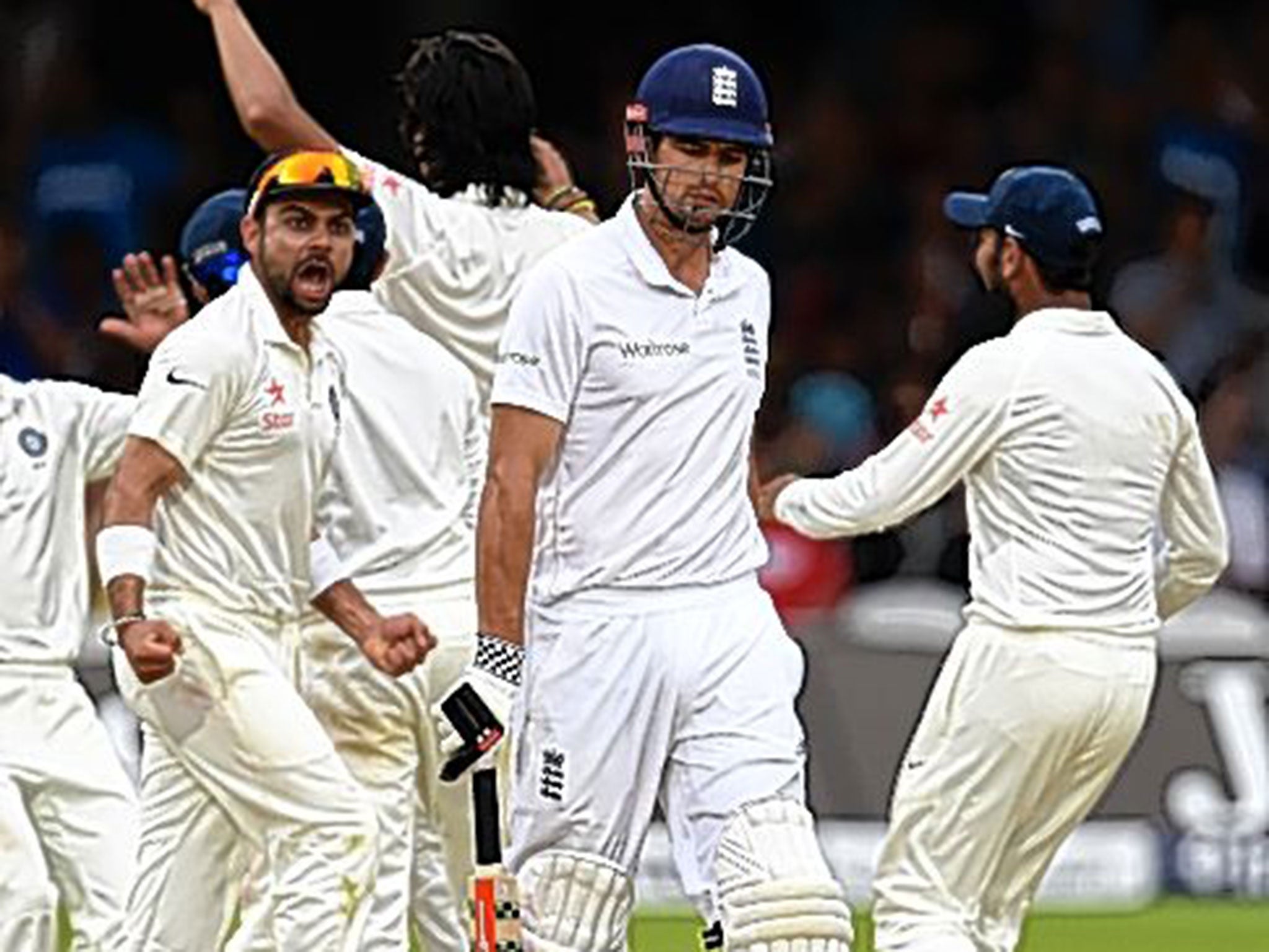 Cook trudges off after his dismissal in the second innings at Lord’s