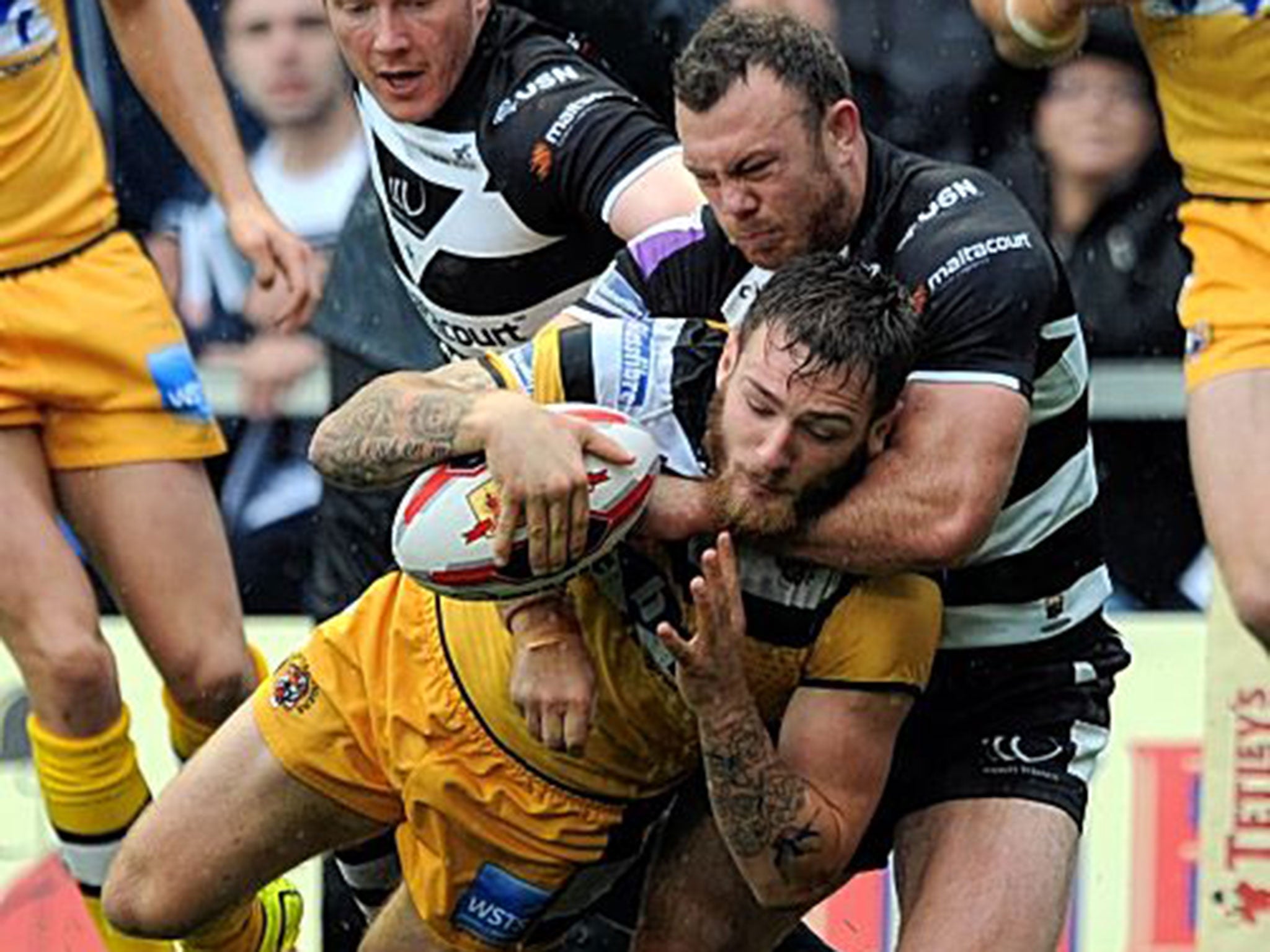 Castleford’s Daryl Clark scores in their Challenge Cup semi-final win over Widnes