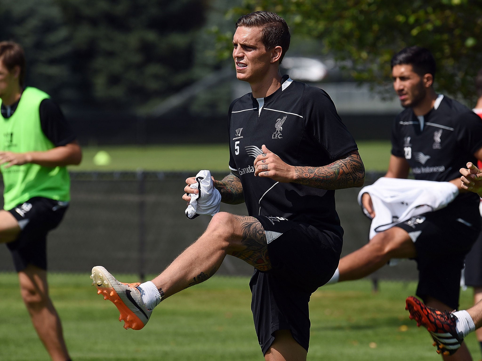 Daniel Agger in training for Liverpool last month