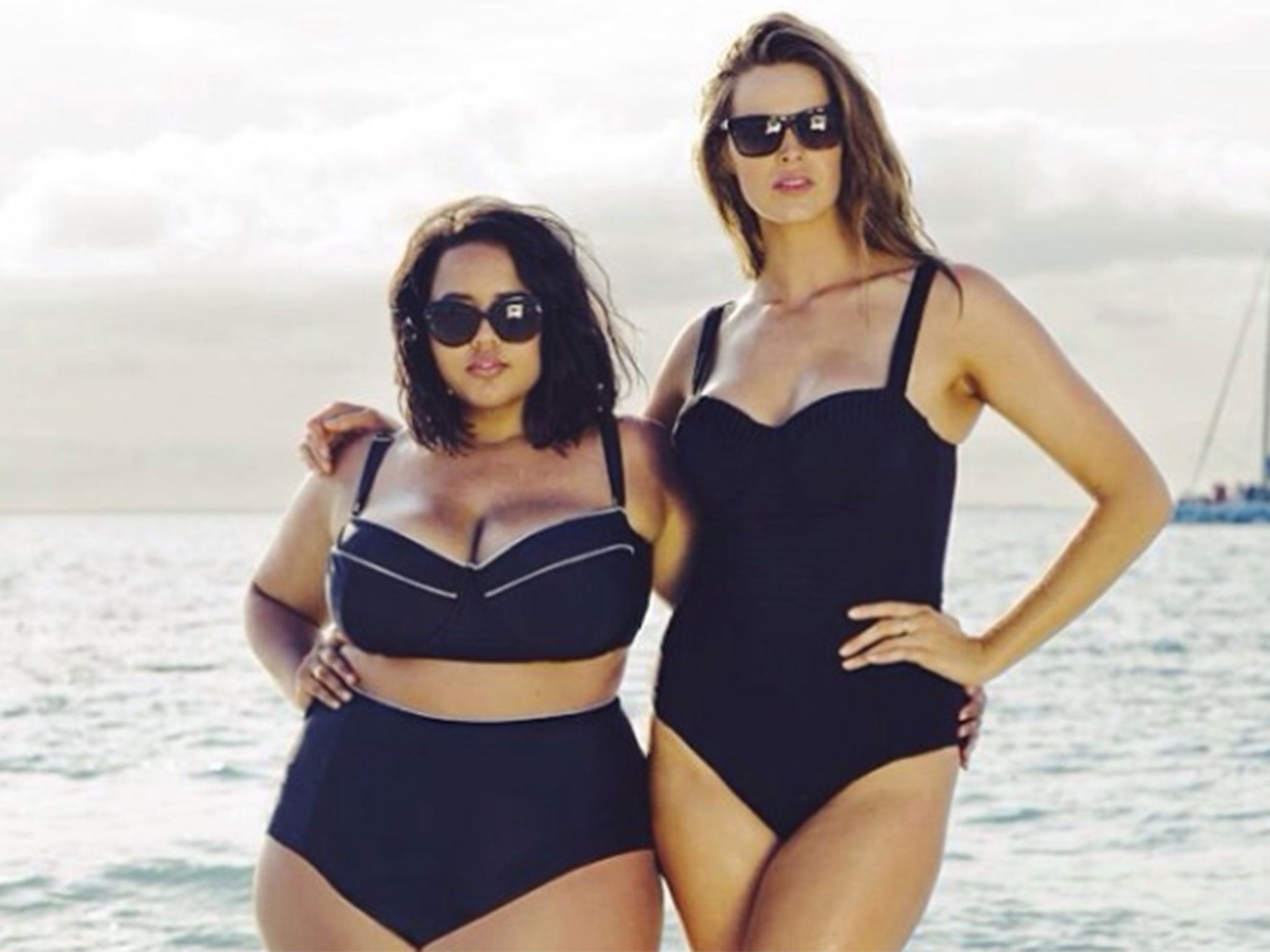 Blogger Gabi Fresh (left) encourages plus-size women to feel comfortable with their figure at the beach with#Fatkini