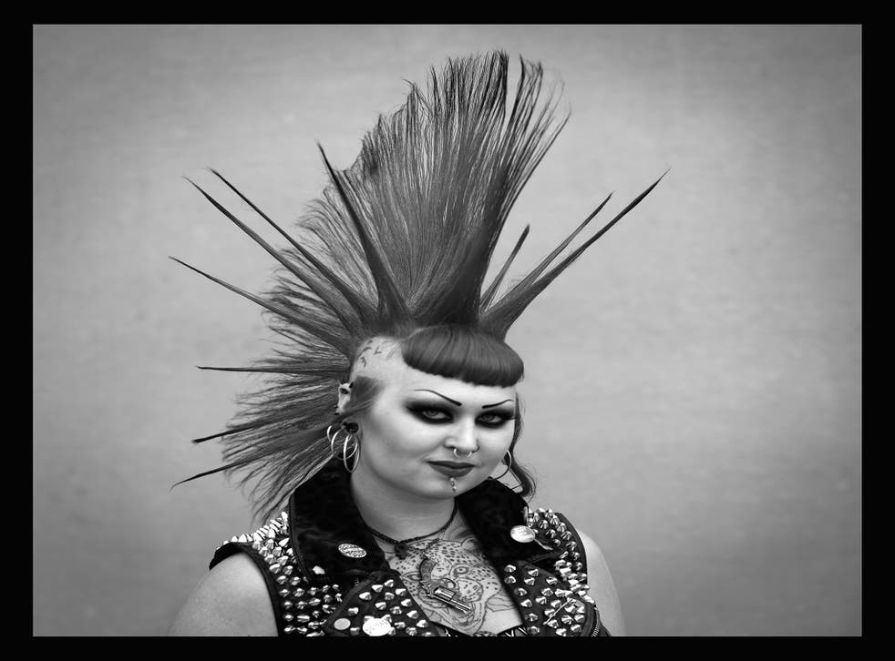 Emily Macgregor poses for a photograph as Punk Rockers gather in Blackpool for the annual Rebellion Punk Rock Festival 