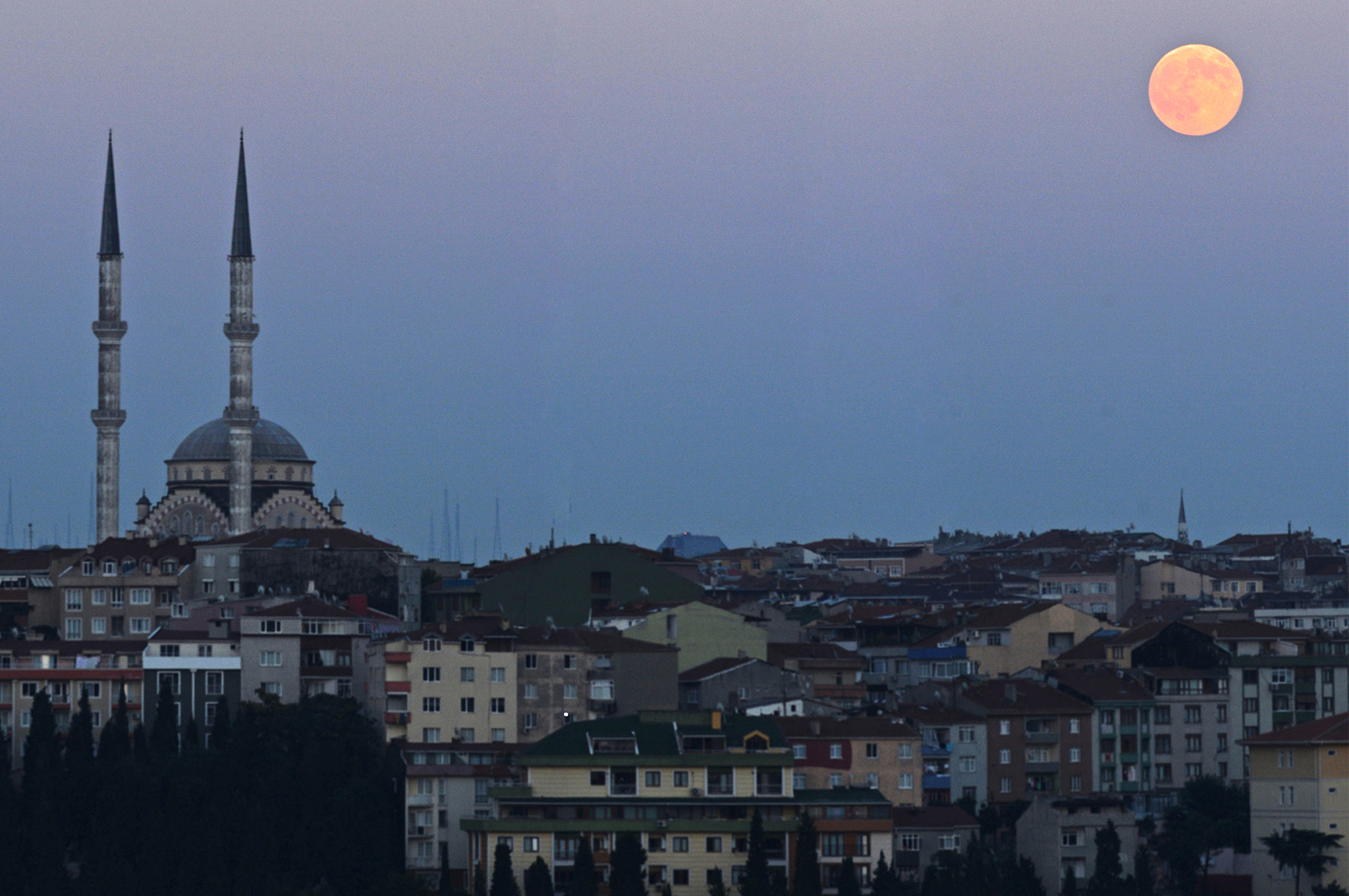 Supermoon rises over Istanbul, Turkey