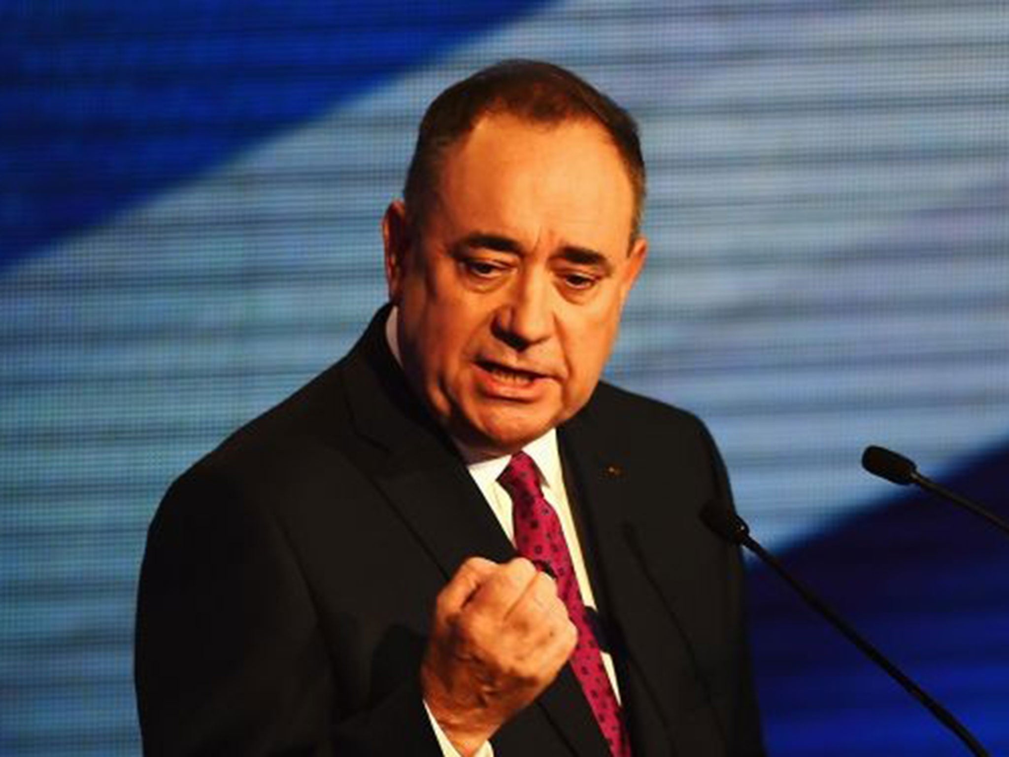 Alex Salmond during the live television debate with Alistair Darling at the Royal Conservatoire of Scotland on August 5, 2014 in Glasgow